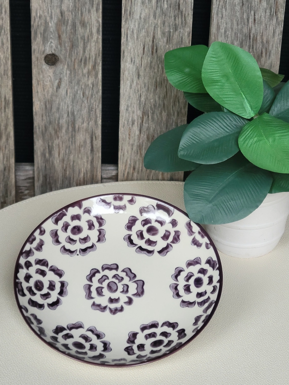 Tag Cream and Purple Floral Ceramic Dinner Plate